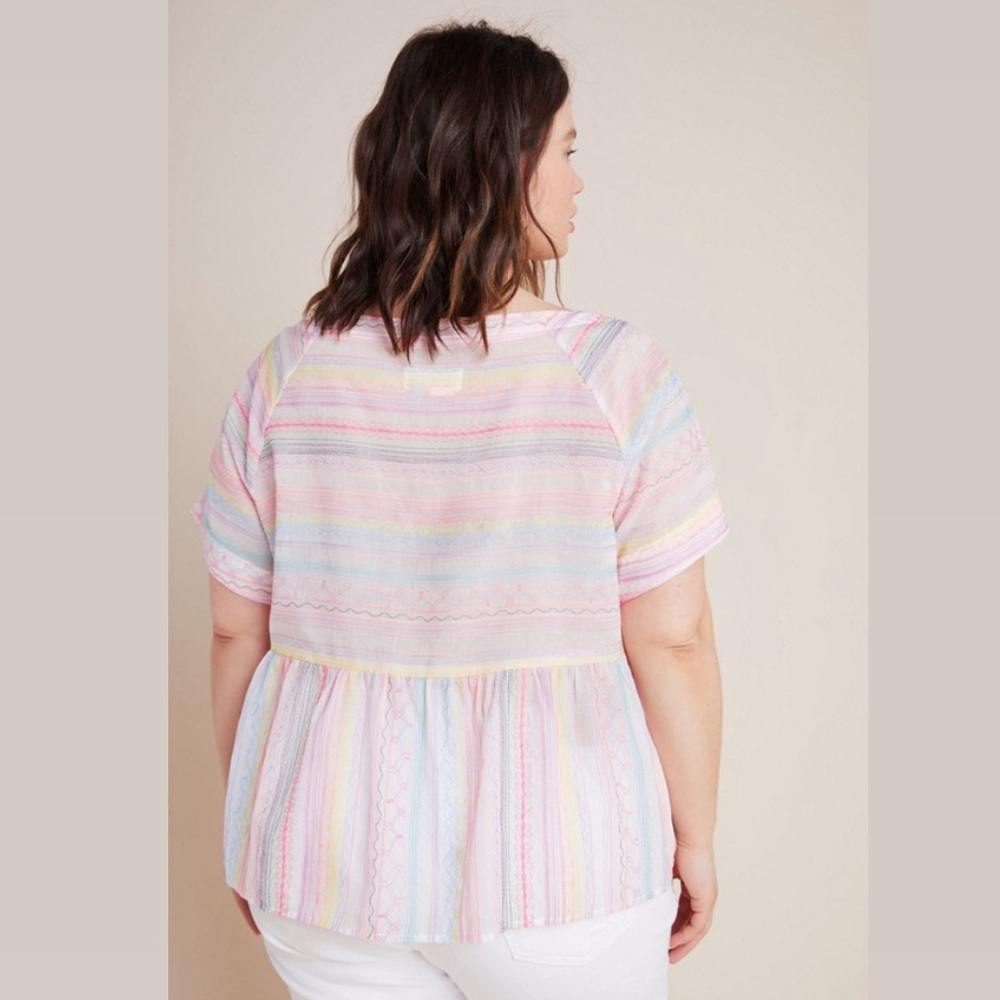 Anthropologie Neon Embroidered Babydoll Top - Picture 2 of 6